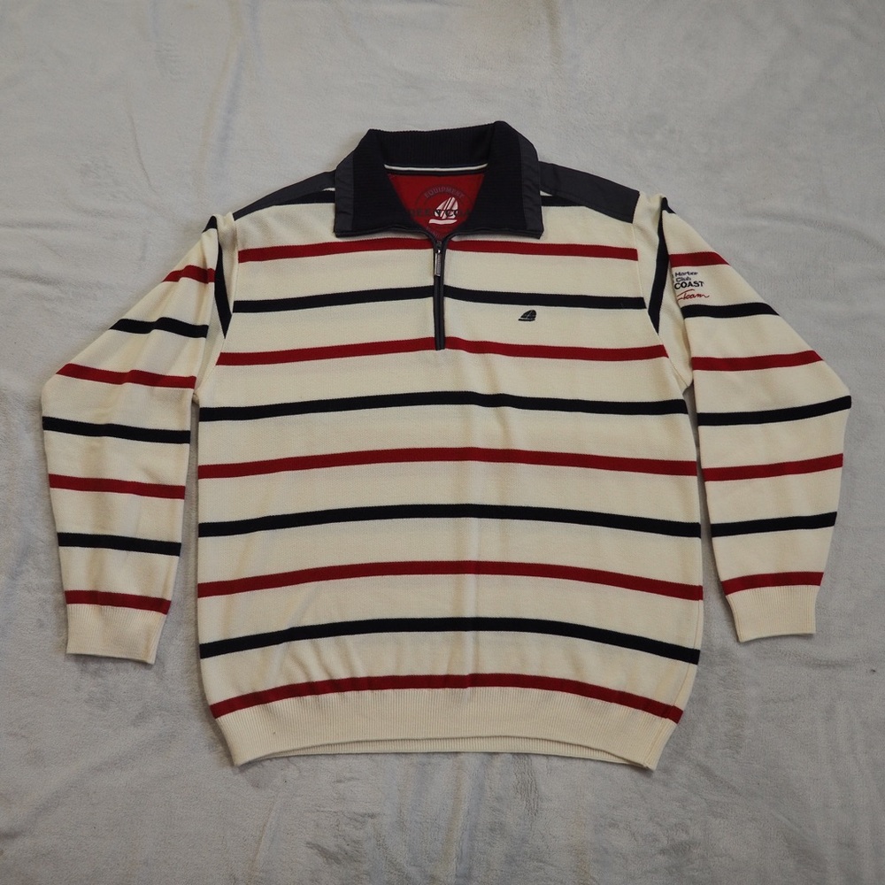 Gorgeous Mens Green Coast Sz Eu56 Sweater Striped Cream, Red, and Black